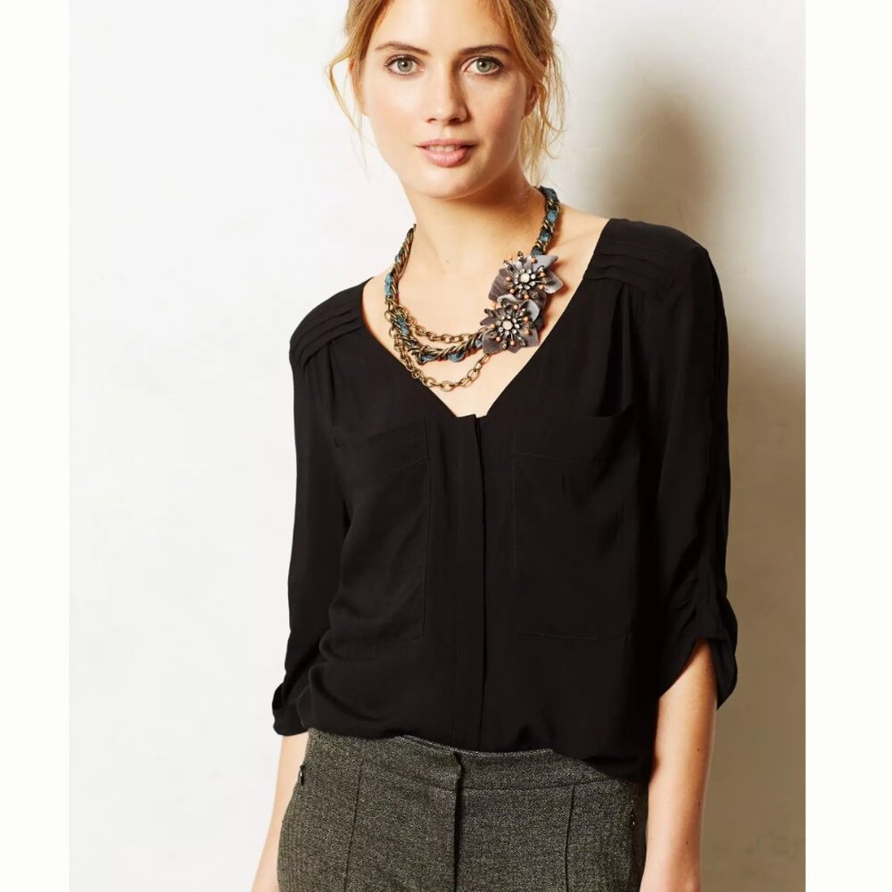 Anthropologie Edme & Esyllte Estrie Henley Rayon Top in Black Size 2P